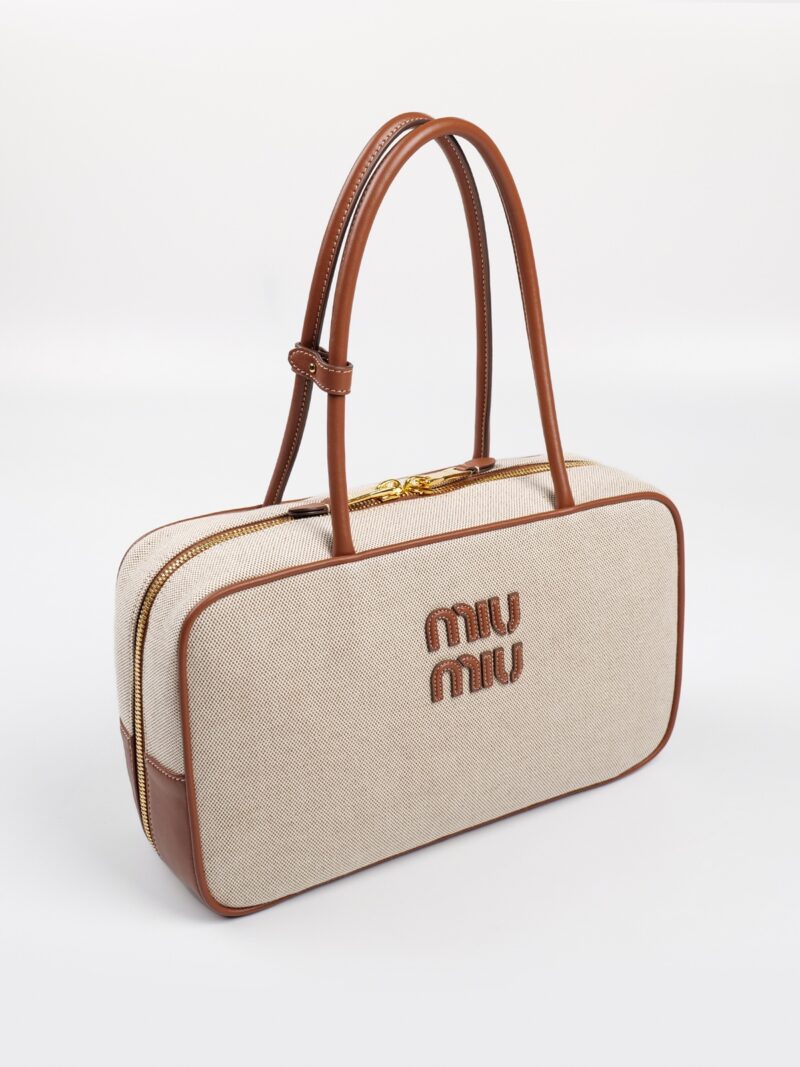 Miu Miu leather-trim canvas tote bag - Image 6