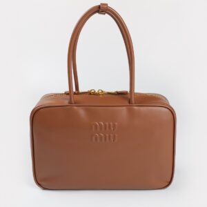 Replica Miu Miu Leather Beau Bag in Cognac – Elegant Leather Design with Gold Hardware and Iconic Miu Miu Branding