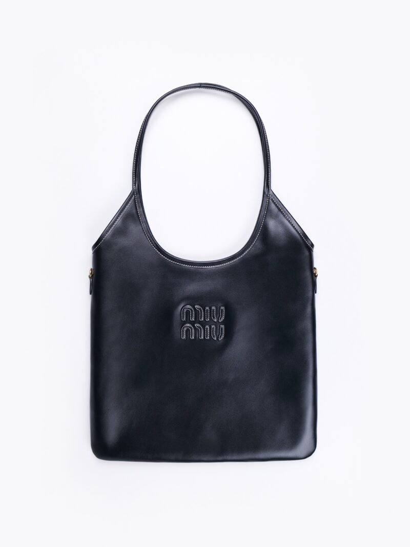 Replica Miu Miu IVY Leather Bag - Black, Elegant black leather handbag, Premium replica Miu Miu bag