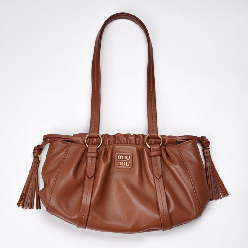 Replica Miu Miu Joie Nappa Leather Bag in Cognac – Soft Nappa Leather with Gold Hardware and Iconic Miu Miu Branding