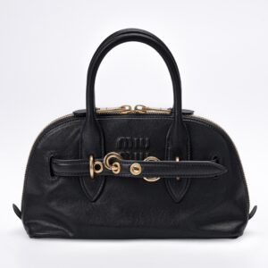 Replica Miu Miu Aventure Nappa Leather Top-Handle Bag Black | Luxury Replica Miu Miu Bags