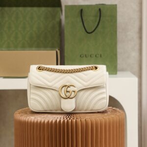 Replica Gucci GG Marmont Small Shoulder Bag in White Leather