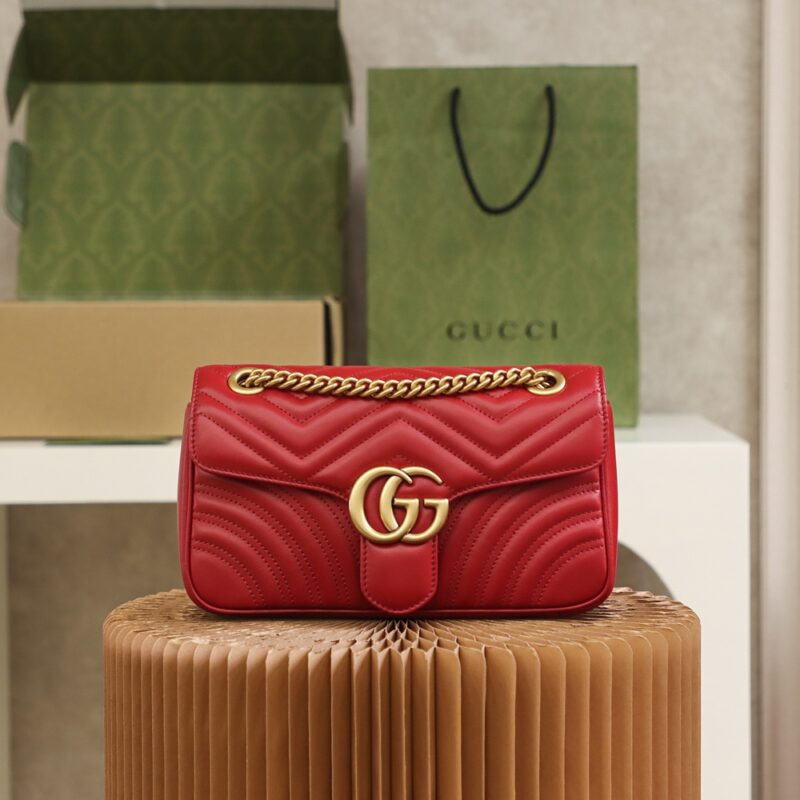 Replica Gucci GG Marmont Small Shoulder Bag in Red Leather