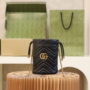 Replica Gucci GG Marmont Mini Bucket Bag Black Front View