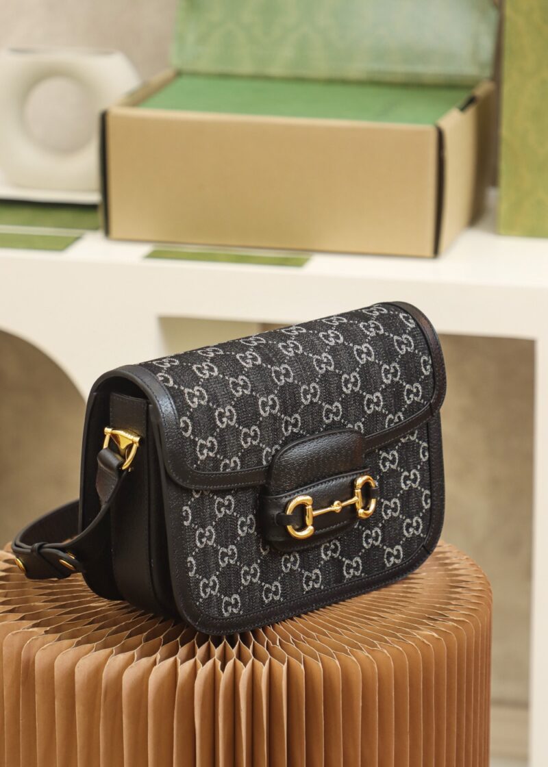 Gucci Black Denim Horsebit 1955 Shoulder Bag - Image 4