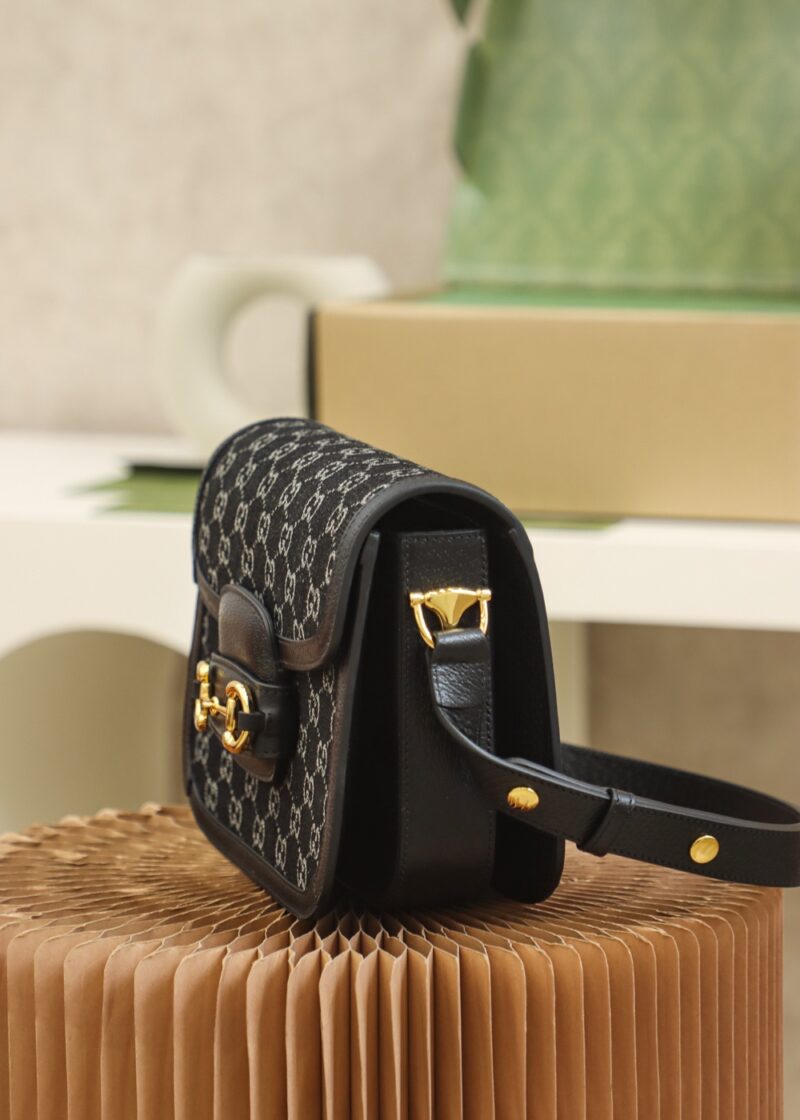 Gucci Black Denim Horsebit 1955 Shoulder Bag - Image 6