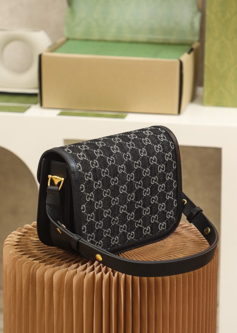 Gucci Black Denim Horsebit 1955 Shoulder Bag - Image 2