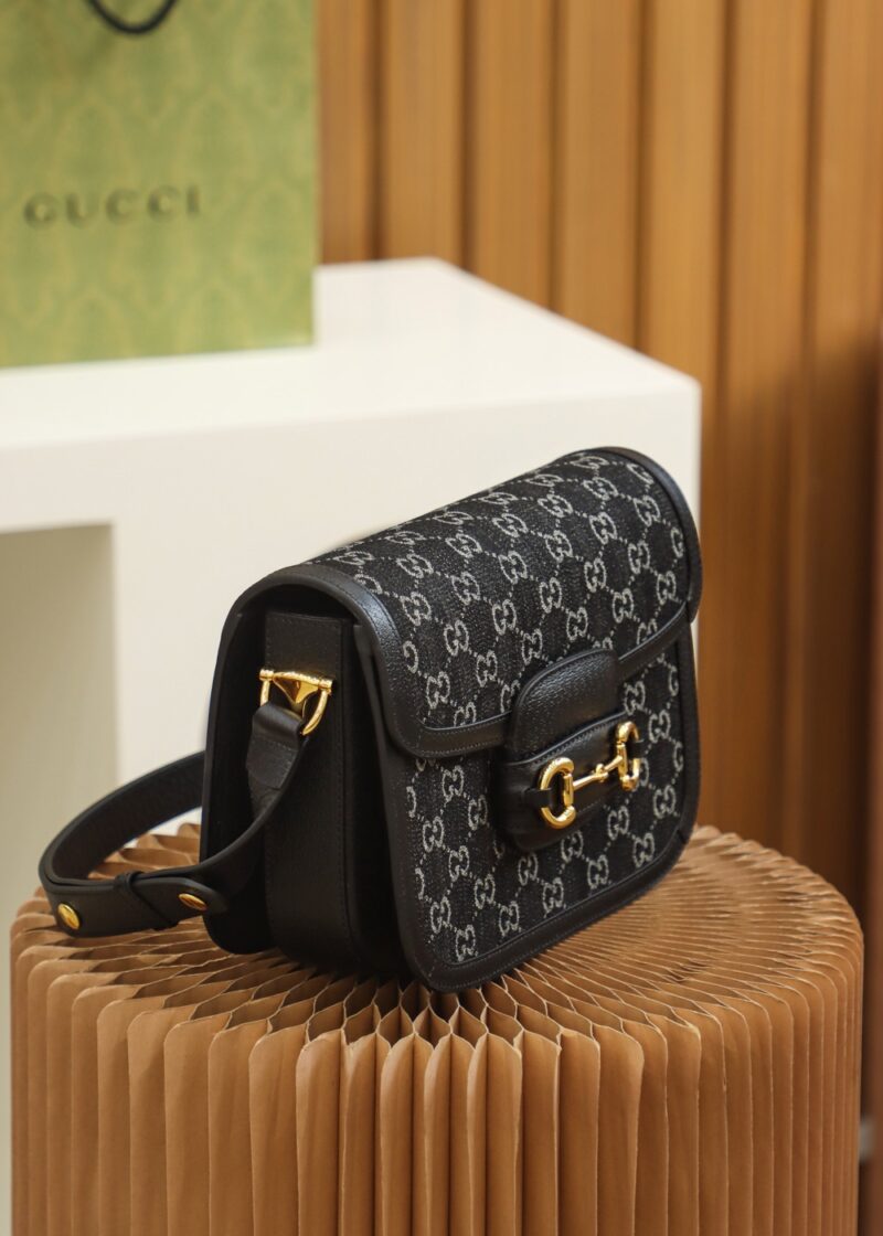 Gucci Black Denim Horsebit 1955 Shoulder Bag - Image 7