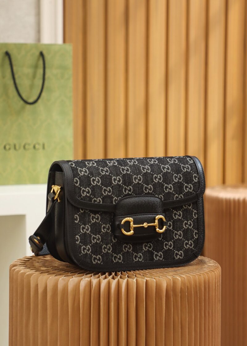 Gucci Black Denim Horsebit 1955 Shoulder Bag - Image 8