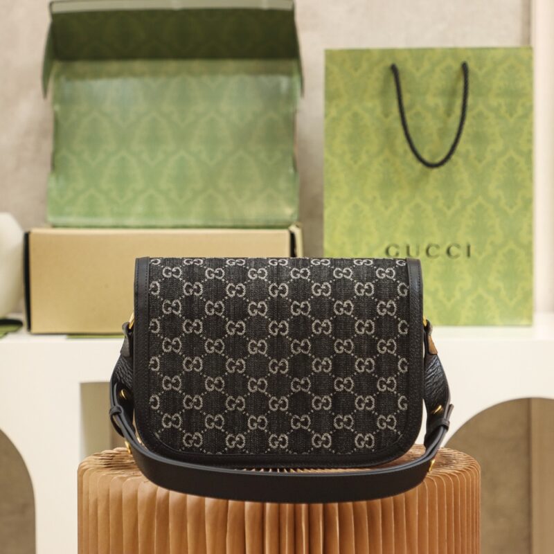 Gucci Black Denim Horsebit 1955 Shoulder Bag - Image 9