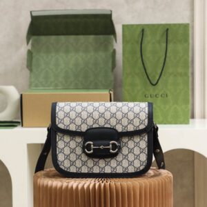 Replica Gucci Horsebit 1955 Soft Small Shoulder Bag Beige and Dark Brown – GG Supreme Canvas with Horsebit Hardware