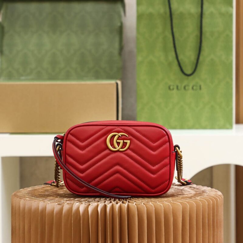 Replica Gucci GG Marmont Mini Shoulder Bag Red – Chevron-Quilted Leather with Iconic GG Hardware