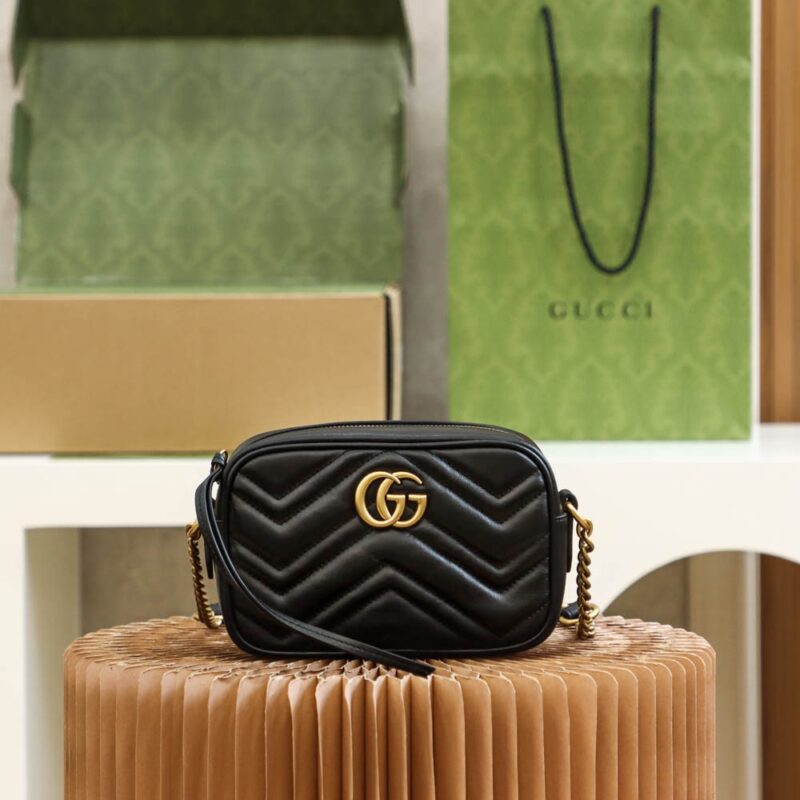 Replica Gucci GG Marmont Mini Shoulder Bag Black – Chevron-Quilted Leather with Iconic GG Hardware