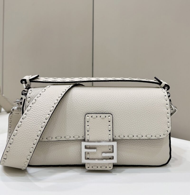 Replica Fendi Baguette White Selleria Bag with 612 Hand-Sewn Stitches