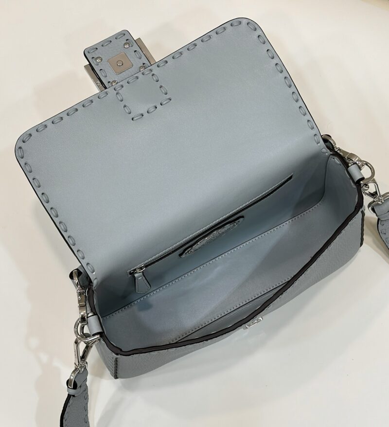 Fendi Baguette Light Blue Selleria bag with 612 hand-sewn stitches - Image 4