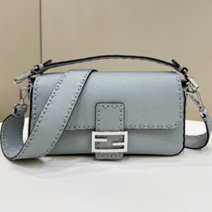 Replica Fendi Baguette Light Blue Selleria Bag with 612 Hand-Sewn Stitches