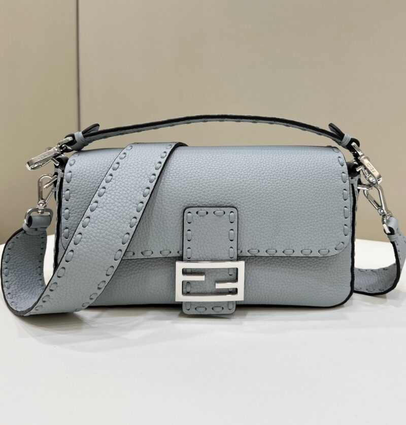 Replica Fendi Baguette Light Blue Selleria Bag with 612 Hand-Sewn Stitches