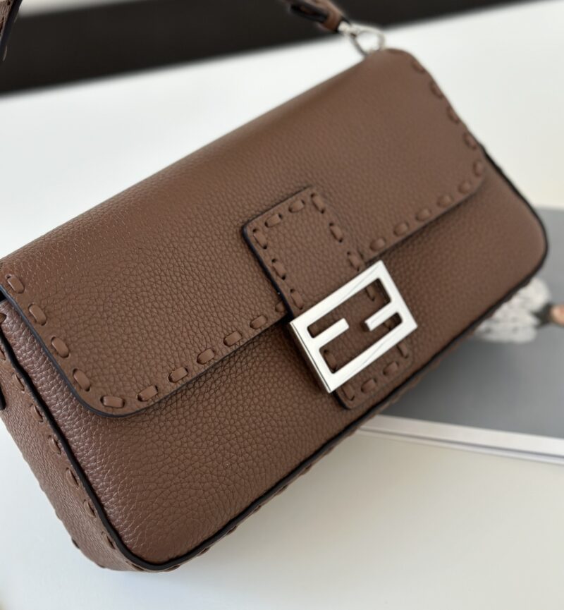 Fendi Baguette Brown Selleria bag with 612 hand-sewn topstitches - Image 9