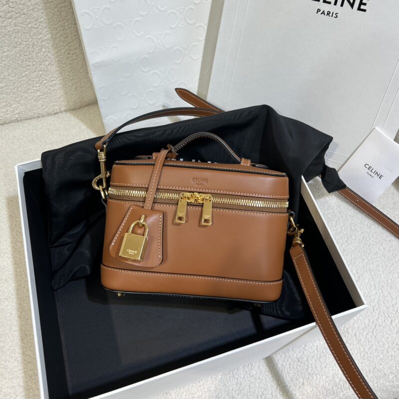 Replica Celine Vanity in Natural Calfskin with smooth leather finish, top handle, and detachable shoulder strap.