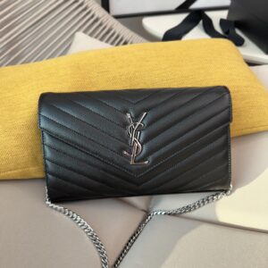 Replica YSL Cassandre Chain Wallet Black Lambskin – Luxury Replica YSL Wallet