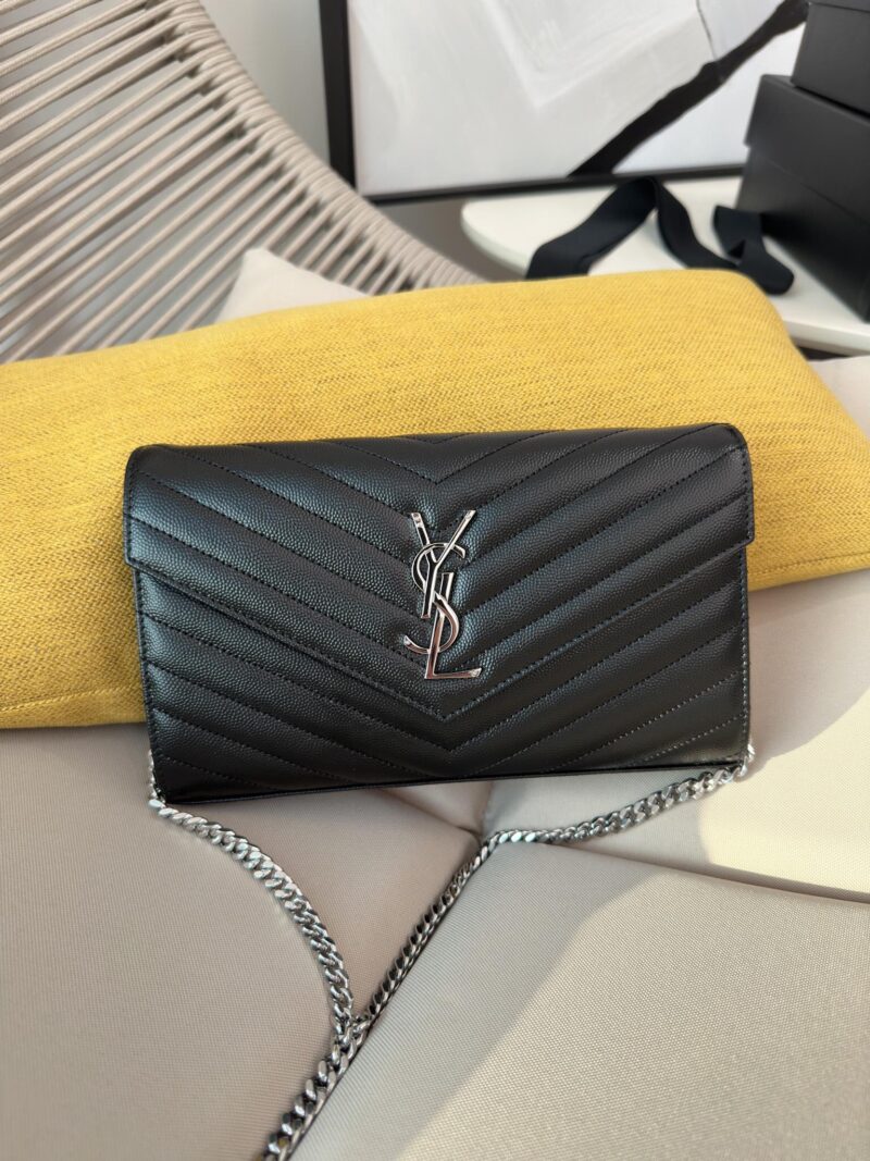 Replica YSL Cassandre Chain Wallet Black Lambskin – Luxury Replica YSL Wallet