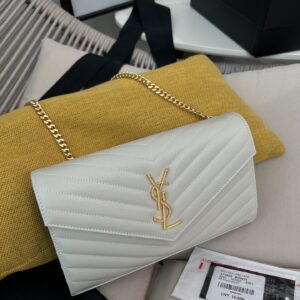 Replica YSL Cassandre Chain Wallet White Lambskin – Elegant Replica YSL Wallet