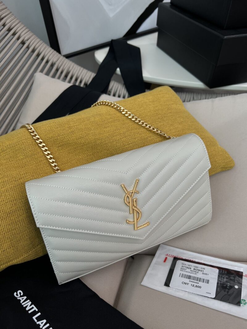 Replica YSL Cassandre Chain Wallet White Lambskin – Elegant Replica YSL Wallet