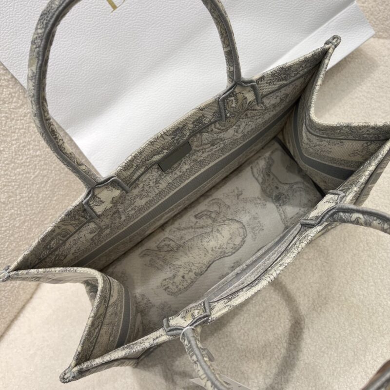 Medium Dior Book Tote Ecru and Gray Toile de Jouy Embroidery - Image 9