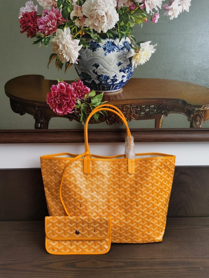 Replica Goyard Saint Louis PM Bag Yellow – Iconic Goyardine Canvas with Hand-Painted Chevron Pattern