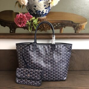 Replica Goyard Saint Louis PM Bag Navy – Iconic Goyardine Canvas with Chevron Pattern in Classic Navy