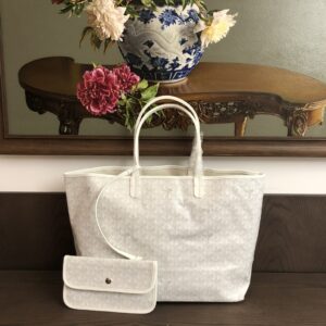 Replica Goyard Saint Louis PM Bag White – Signature Goyardine Canvas with Chevron Pattern