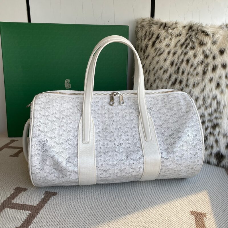 Replica Goyard Barrel 40 Sports Bag White Front View