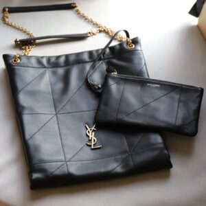 Replica YSL Jamie Pochon in Lambskin Black Front View