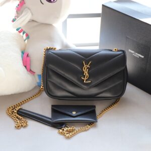 Replica YSL Loulou Mini in Lambskin Black Front View