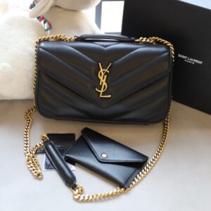 Replica YSL Loulou Small in Matelassé Lambskin Black Front View